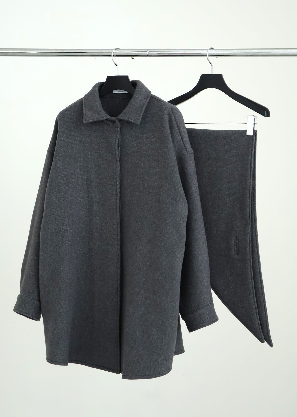 【Pre Order】 Wool Oversize Shirts Jacket & Wool Volume Stole Set