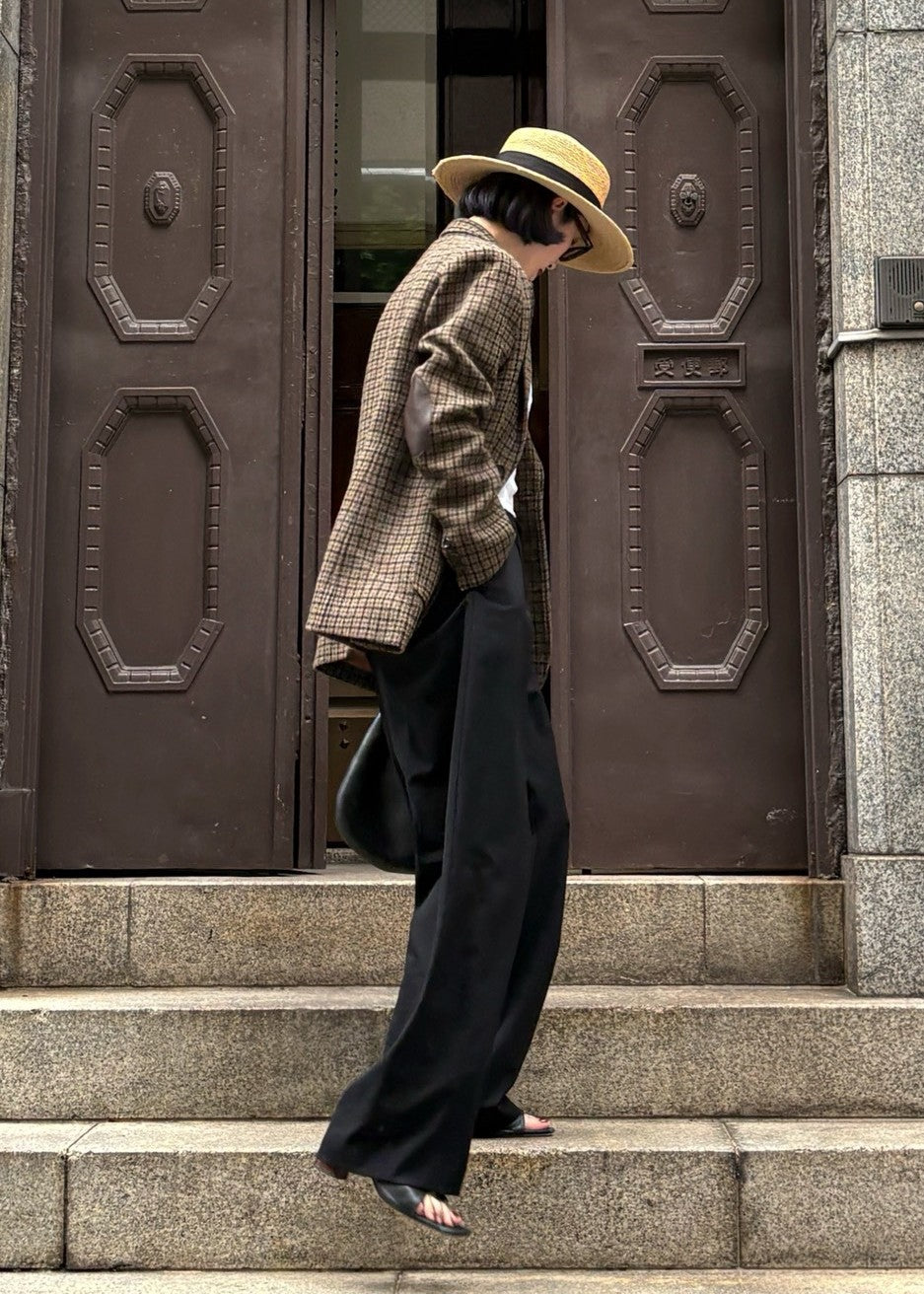 【Pre Order】 Leather Patch Jacket (Check)