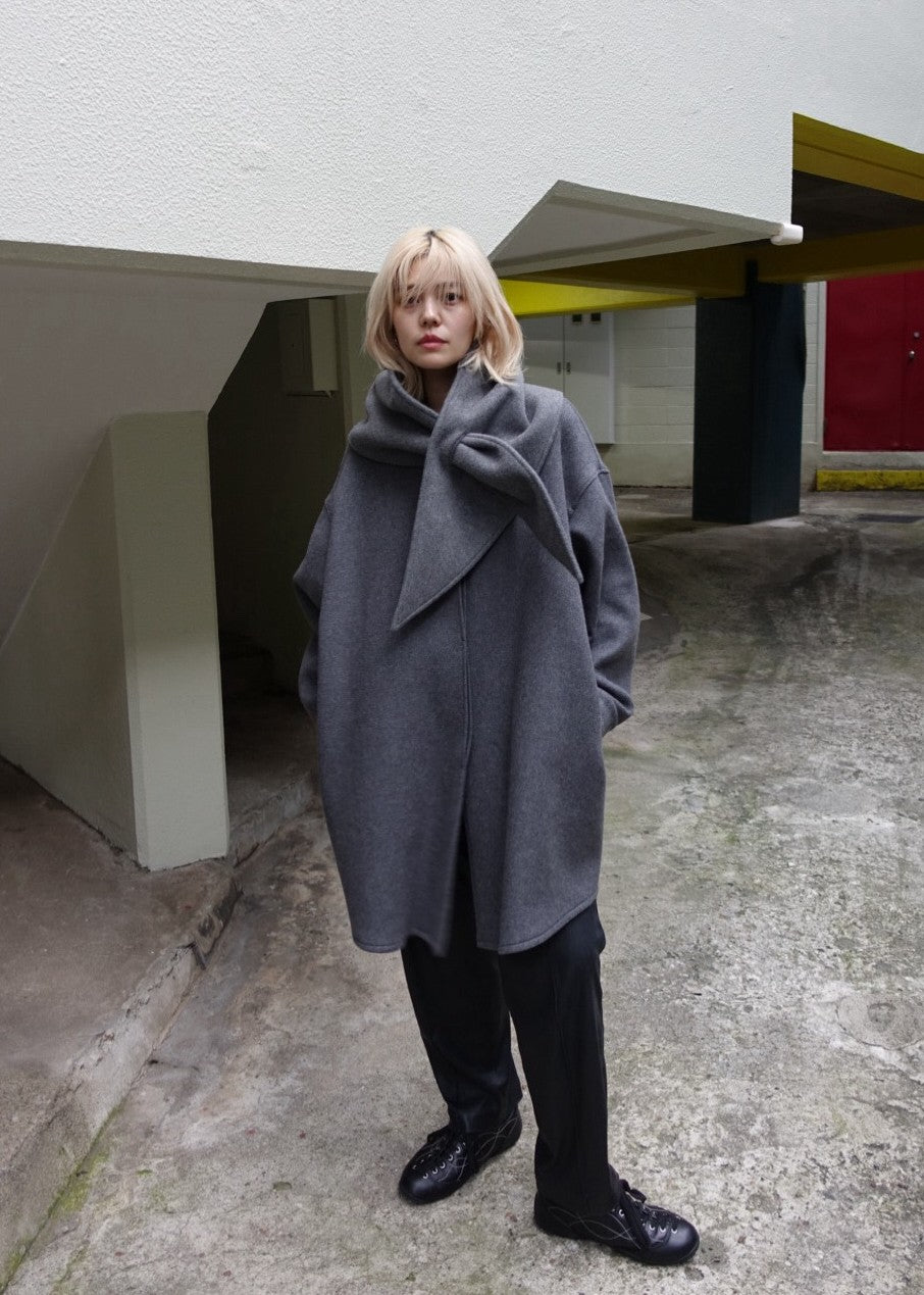 【Pre Order】 Wool Oversize Shirts Jacket & Wool Volume Stole Set
