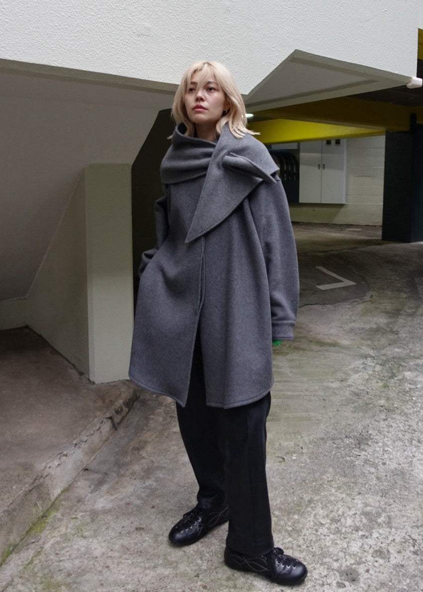 【Pre Order】 Wool Oversize Shirts Jacket & Wool Volume Stole Set