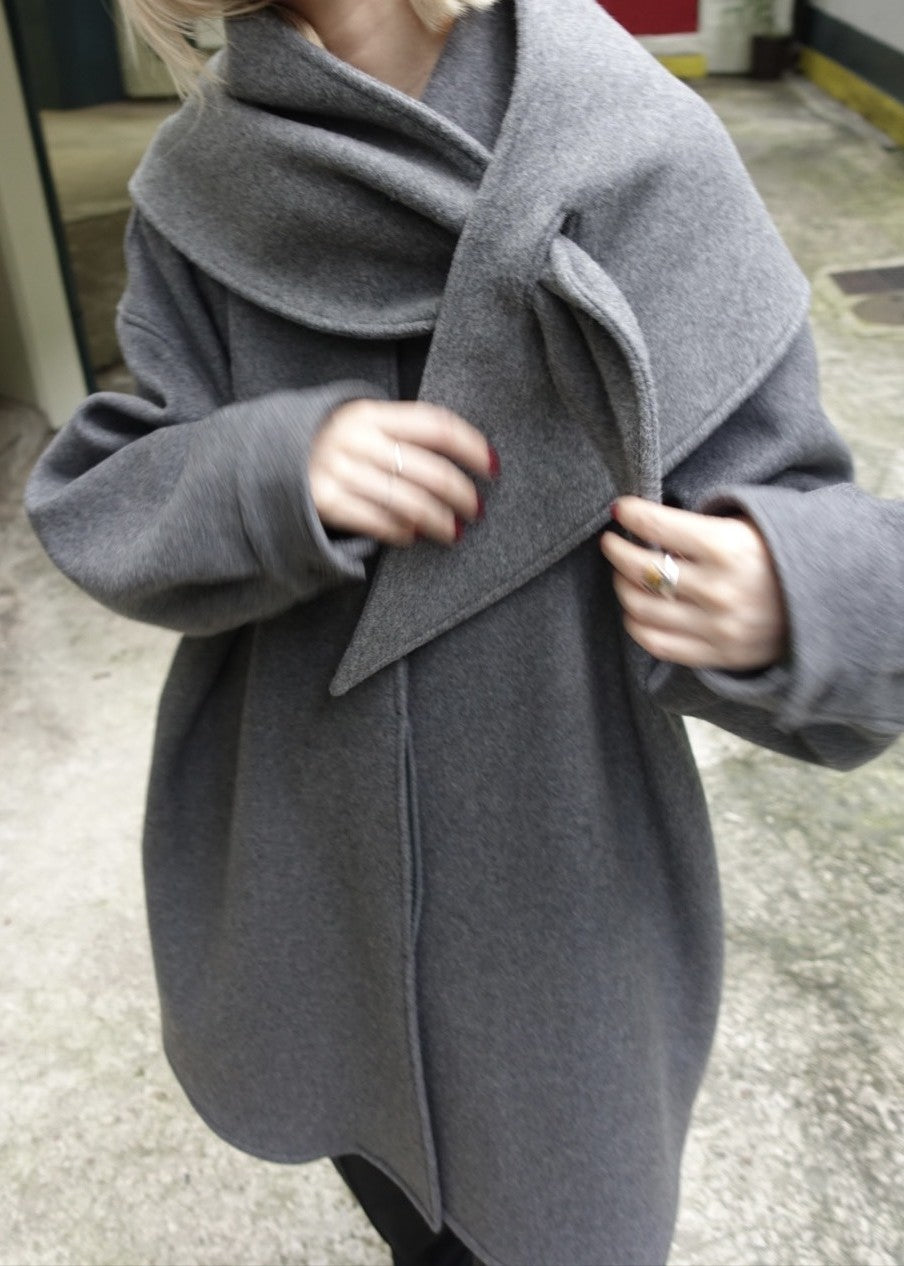 【Pre Order】 Wool Oversize Shirts Jacket & Wool Volume Stole Set